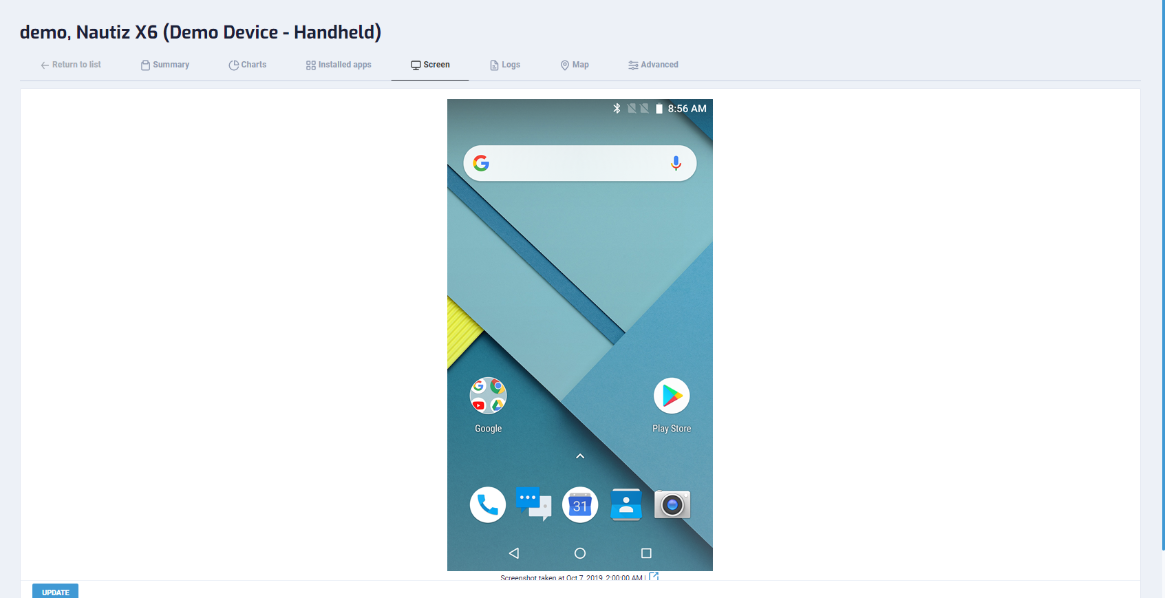 Device details - Screen tab