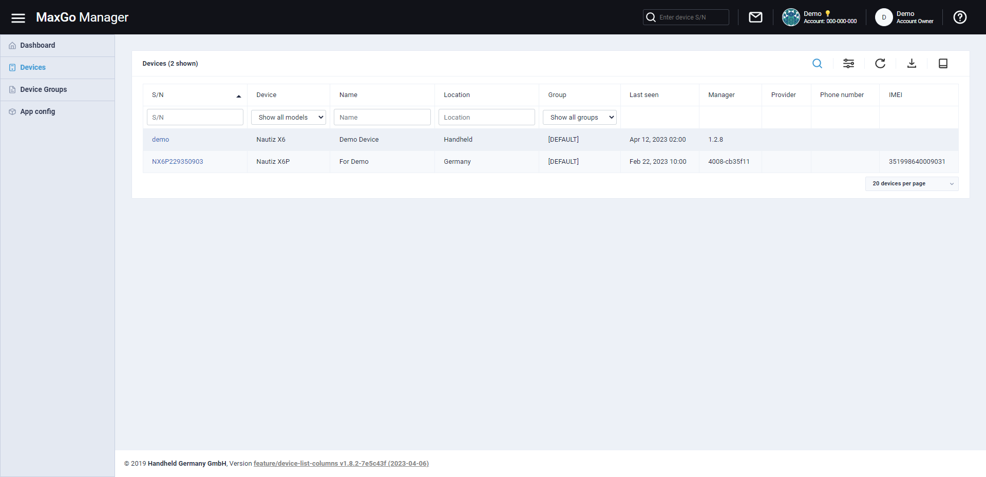 Main screen sections